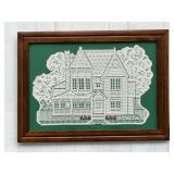 Framed Embroidered Lace House Wall