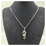 Sterling Silver Seahorse Pendant on Chain, 27in