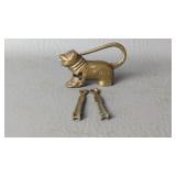 Vintage Brass Foo Dog lock with Keys