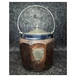Older English Oak and Silver Plate Biscuit Barrel
