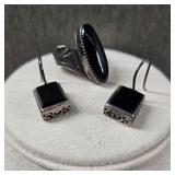 Sterling Silver & Onyx Ring & Earring Ensemble