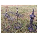 PAIR METAL STANDS W/ HANGING PLANT BASKETS &