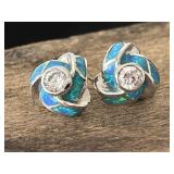 Opal & CZ Sterling Silver 925 Earrings