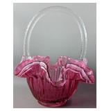 Vintage Fenton Style Cranberry Glass Ruffled Edge