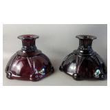 Anchor Hocking Ruby Red Candle Holders, Oyster
