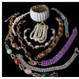 Vintage Costume Jewelry Bracelets, Rhinestones,