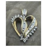 10K Yellow Gold, Round & Baguette Diamonds Heart