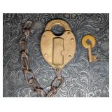 Antique Brass Handlan-St. Louis Padlock w/Key in