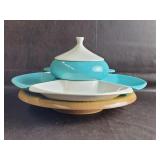 MCM California Pottery Lazy Susan Blue and White
