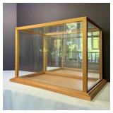 Glass & Wood Display Case Box w Mirrored Back,