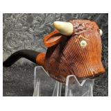 Hand Carved Bull Figural Smoking Pipe Marked