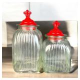 Pair of Ribbed Glass Canisters w/ Fleur de Lis