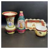 Antique Austrian Porcelain Portrait Vases , Cup,