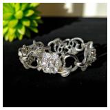 Coro Signed Vintage Clear Rhinestones Floral