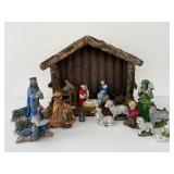 Nativity Scene Wood Crï¿½che & HP Ceramic Figurines