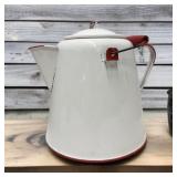 Red & White Enamel Coffee Pot Shows Some Wear