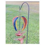 METAL ART ON SHEPHERDS HOOK W/ CARDINALS