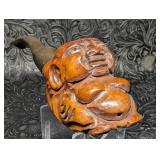 Hand Carved Buddha Figural Smoking Pipe Made in