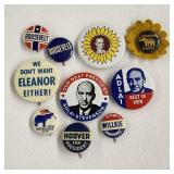 Vintage Political Pins : Landon, Hoover, Adlai