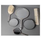 Vintage Silver Plated Vanity Hand Mirrors, Brush