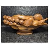 Carved Coconut Wood Bowl with Fruit