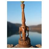 Vintage Carved Wood Elephant Table Lamp