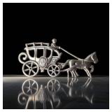 925 Sterling Silver Horse Carriage Brooch Pin