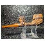 Hand Carved Smoking Pipe with Mountain and Floral