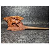 Carved Burl Smoking Pipe with Deer