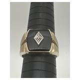 10K Y Gold Onyx & Center Diamond T&C Ring 5.5g