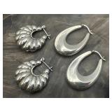Sterling Silver Shrimp Hoops & Elongated Earrings