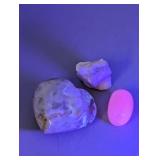 UV ACTIVE: PINK MANGANO PALM STONE,  KUNZITE:&