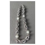 Chunky Sterling Chain & Cultured Pearl Bracelet