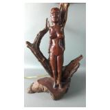 Mid Century Carved Wood Figural Nude Woman Table