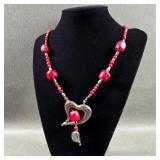 Red Coral & Silver Heart Necklace