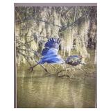 SIGNED BLUE HERRON PHOTO IN BARN WOOD FRAME