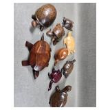 Collection of Carved Wooden Turtles