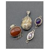 925 SILVER PENDANTS AMETHYST, GOLD PLATE & JASPER