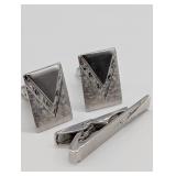 LAMODE STERLING SILVER CUFF LINKS & TIE CLIP