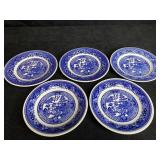 2 BLUE WILLOW SAUCERS MARKED BLUE WILLOW & 3