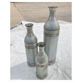 3 METAL VASES