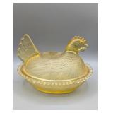 INDIANA GLASS HEN ON NEST YELLOW TOPAZ