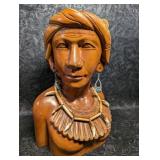 Hand Carved Wooden Tribal Woman with Earrings and