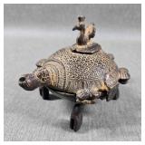 Unique Brass Kum Kum Turtle Box from India w/a