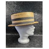 Vintage Nisensin Straw Boater Skimmer Sennit Hat