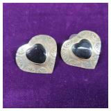 Sterling Silver & Obsidian Heart Earrings, 19.8g