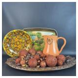 Fall Decor w/ VTG Tin Bowl/ Pitcher & Tray