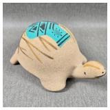 Navajo Sand Painted, Signed Turtle Figurine
