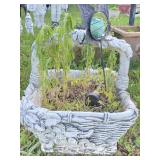 CONCRETE BASKET PLANTER W/ METAL ART