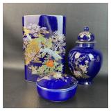 Oriental Ceramic Cobalt Blue Decor Marked Japan